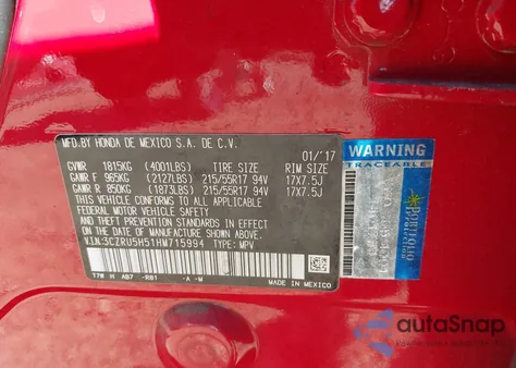 2017 Honda Hr-V Ex из США, поврежденный, VIN 3CZRU5H51HM715994